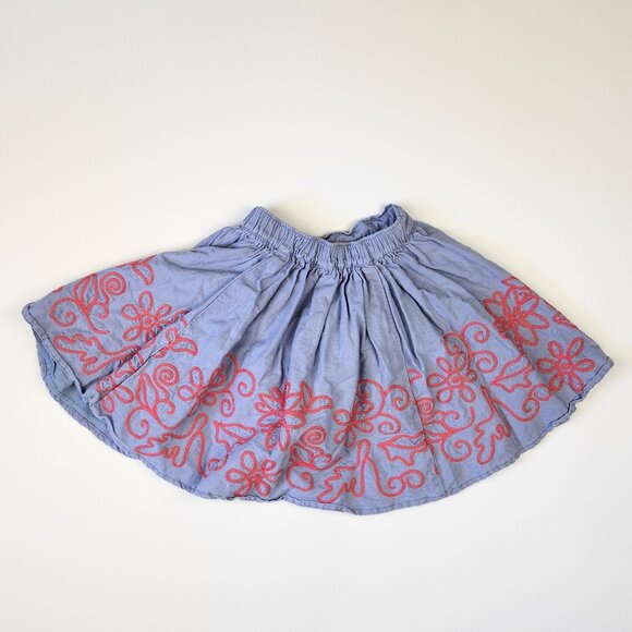 Tea Collection Amata Linen Cotton Chambray Embroidered Midi Skirt sz 2 - Picture 2 of 7